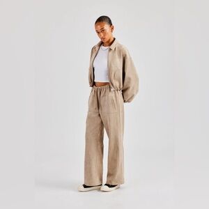 Cernucci Suede Collared Bomber Jacket & Wide Leg Trouser